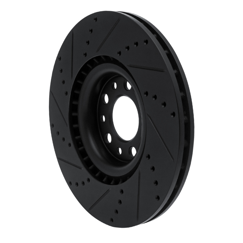 Alfa Romeo Stelvio Brake Rotor (1) - Front Right - R1 Concepts - Drilled & Slotted - Black - `17-`25